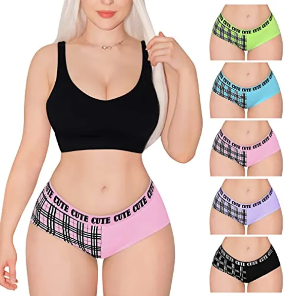 Littleforbig Women's Ladies Soft Cotton Underwear Comfortable Hipster Briefs 5 Pack Panties Set - Cute Punk