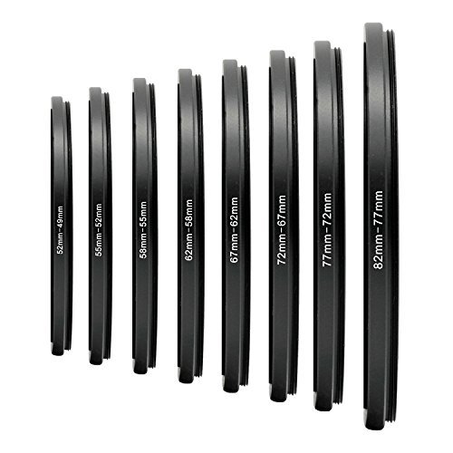 Belmalia Kit con 8pz Anelli Step-DOWN, Adattatori per Filtri Fotografici, Adattatore Lenti: 82mm 77mm 72mm 67mm 62mm 58mm 55mm 52mm 49mm