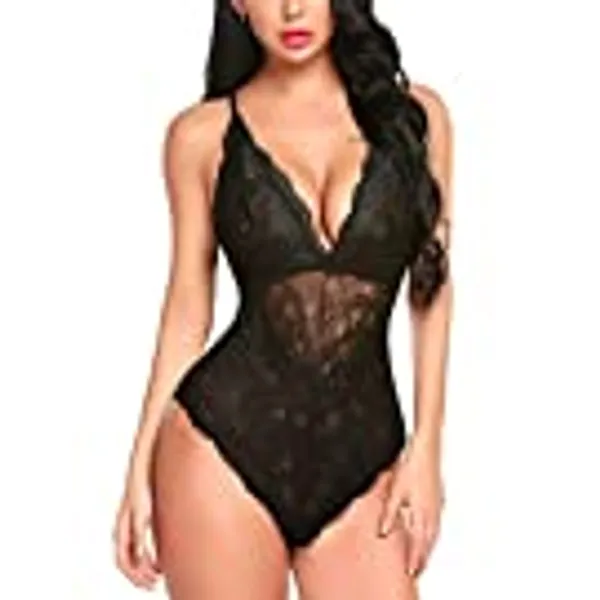 Avidlove Women Snap Crotch Lingerie Sexy Lace Bodysuit Deep V Teddy One Piece Lace Babydoll