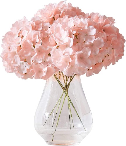 KISLOHUM Artificial Hydrangea Flowers Blush Heads 10 Fake Hydrangea Silk Flowers for Wedding Centerpieces Bouquets DIY Floral Decor Home Decoration with Stems. - Blush