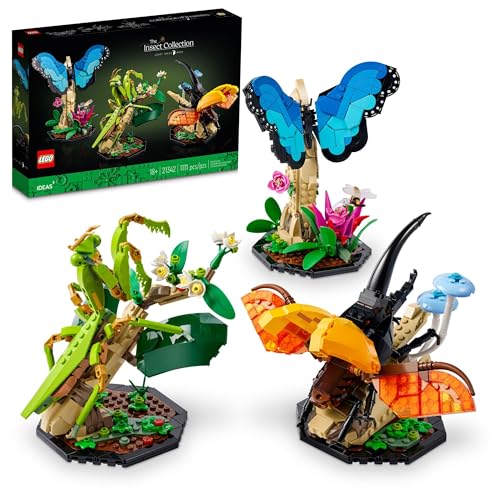 LEGO Ideas The Insect Collection, Fun Gift for Nature Lovers, with Life-Size Blue Morpho Butterfly, Hercules Beetle and Chinese Mantis Display Models, Bug Building Set and Nature Décor, 21342 - Black