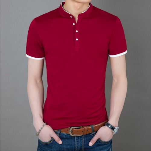 Mens Stand Collar T-Shirt - Red / M