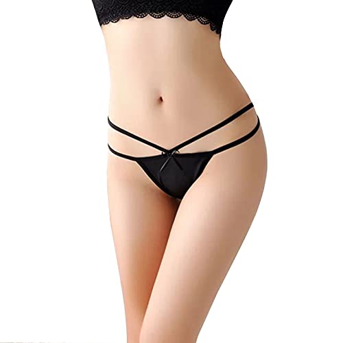 HTRUIYATY Women Thong with Sexy Strappy High-Stretch Ultra-Silky Low Rise G-Strings Panties for Women - Black