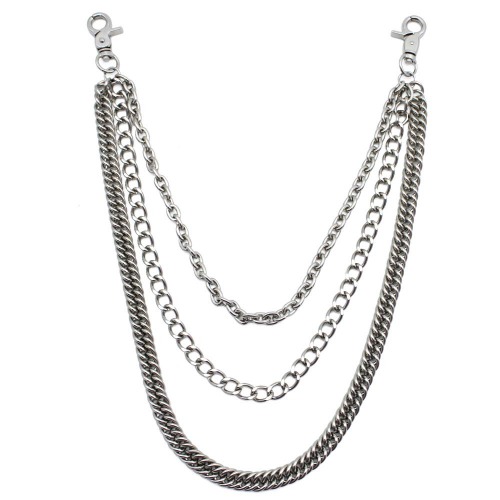 JaneYi (1 Piece) Pants Chain Gothic Rock Hip-Hop Punk Jeans Chain Fashion Trousers Chain Metal Wallet Belt Chain 3-in-1 Keychain for Men and Women Silver