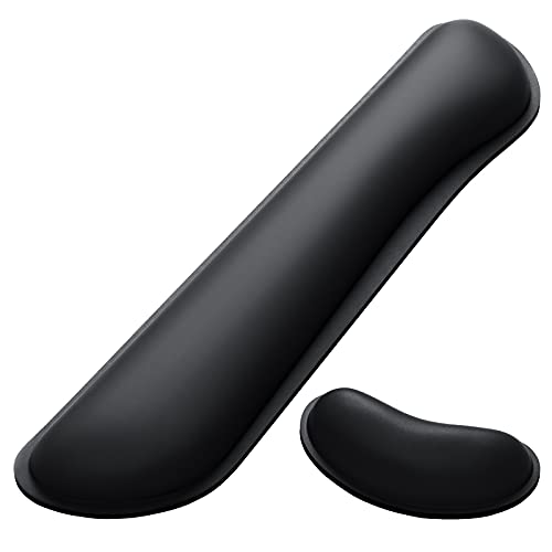 DAPESUOM Keyboard Wrist Rest Pad, Mouse Wrist Rest Support, Ergonomic Mouse Pad, Upgrade Cleanable PU Leather Keyboard Wrist Pillow Rest Pad, Widened Memory Foam Set, Easy Typing, Pain Relief, Black - Black - PU Keyboard Wrist Rest Set