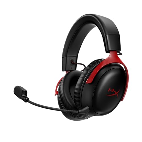 HyperX Cloud III Wireless – Gaming Headset for PC, PS5, PS4, up to 120-hour Battery, 2.4GHz Wireless, DTS Spatial Audio, 53mm Angled Drivers, Memory Foam, Durable Frame, 10mm Microphone, Black/Red - Black/Red - Wireless