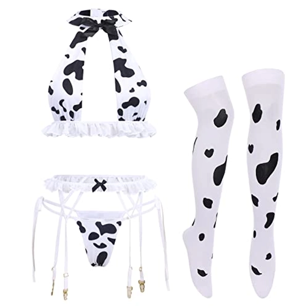 Throne Starrry Skye Women Sexy Milk Cow Lingerie Set Anime Maid Cosplay Costume Mini Bikini