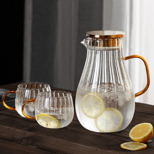 Ridged Heatproof Glass Jug and Cups - Jug and 2 Cups