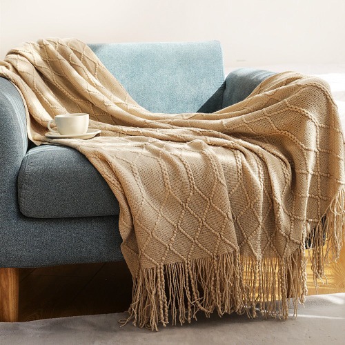 Nordic Knitted Diamond Blanket - Sand / 50" x 66.9" (127x170cm)