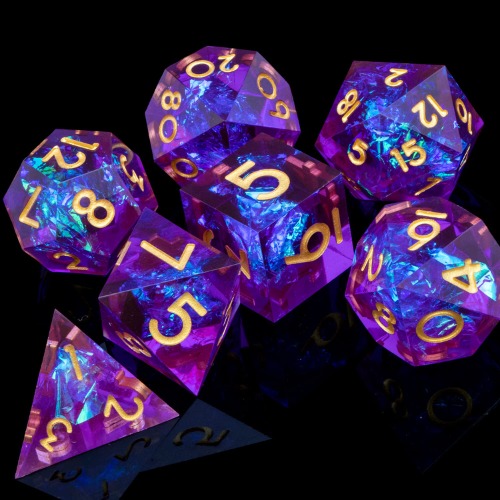 ARUOHHA DND Resin Dice Set with Gift Box, Lightning D&D Dice Set, 7 Pcs Sharp Edge Polyhedral Dice for Dungeons and Dragons Role Playing Game D and D Dice Inclusion Dice D20 D12 D10 D8 D6 D4 - Deep Purple Green