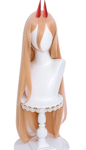 Woman Man Wig for Chainsaw Power Cosplay Wig with Horns Hairclips for Halloween Costume Party