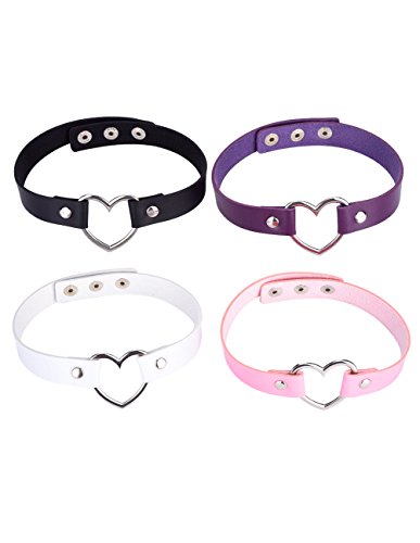Mudder Set of 4 Vintage Choker Necklaces with Heart, Fabric, Stone-Free, Fabric, without stone