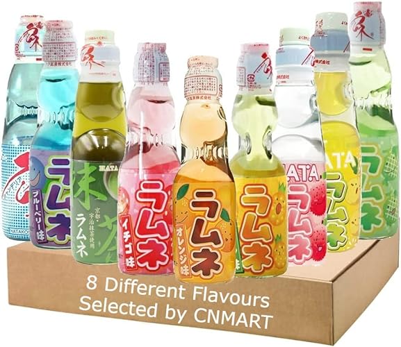 Hatakosen Japanese Ramune Soda Fruity Assorted 6 Different Flavour 200ml (8 Bottles) by CNMART