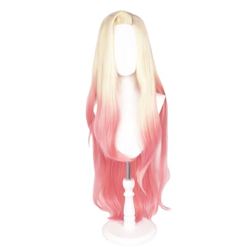 PWEINCY Baddest Ahri Cosplay Wig Blonde Pink Side Parting for Women