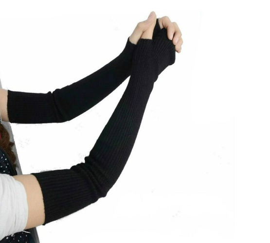 1Pair 41cm Knitted Winter Arm Warmer Fingerless Long Gloves- Elastic Stretch Winter Warm Long Arm Sleeve Fingerless Arm Gloves for Ladies Women Girl (Black), Black, FREE