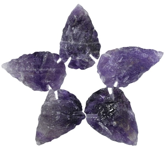 5 Pieces Amethyst Arrowhead, Natural Crystal and Healing Stone Flint Rock Arrow Head - 1" to 1.5" Arrowheads for DIY Project Craft Point Jewelry Making - 5 Pieces (Small) Amethyst