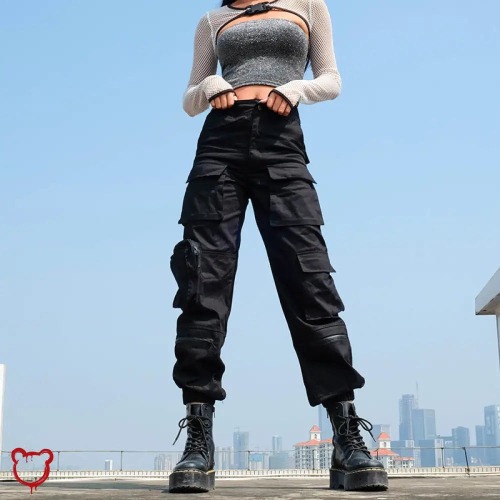 "Black Cargo Pants - Take Control" - Black / S