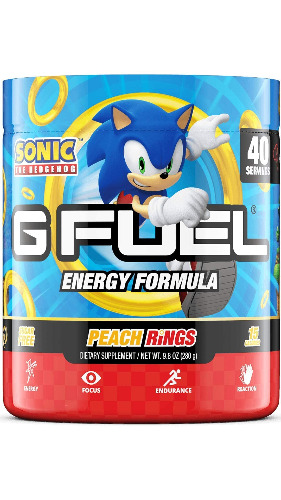 G Fuel Sonic's Peach Rings Elite Energy Powder, 9.8 oz (40 Servings)