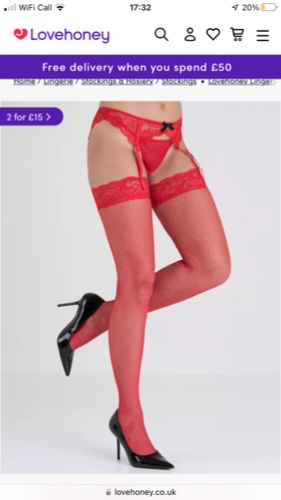 Red Fishnet Lace Top Thigh High Stockings