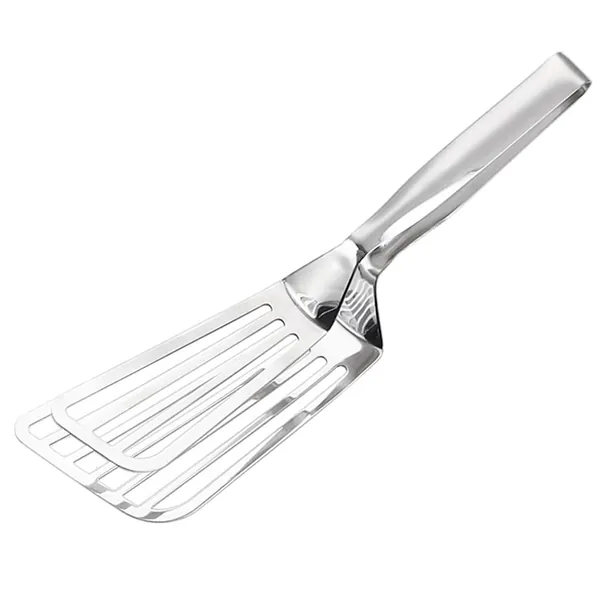 DOITOOL Steak Clamp Stainless Steel Spatula Tongs Fish Gripper Handy Pizza Clip Slotted Double Spatula Grill Tongs Kitchen Gadgets Silver - 31X8.5CM Silver