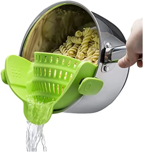 Kitchen Gizmo Snap 'N Strain Strainer, Clip On Silicone Colander, Fits All Pots and Bowls - Lime Green - Green