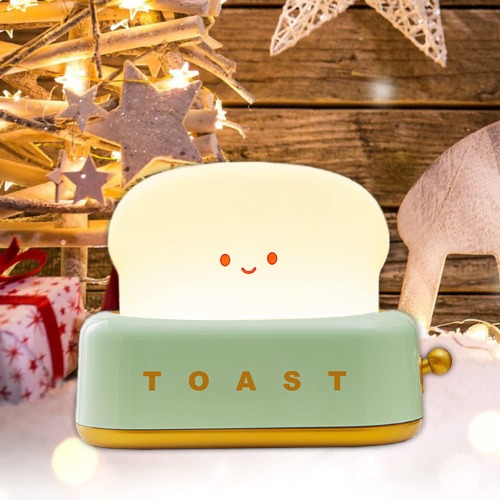 HPYDIY Toast Dorm Room Decor Night lamp,Cute Bread led Night Light USB Rechargeable Kawaii Portable Light with Timer Funny Bedroom Bedside Sleep Lamps for Birthday Gift Baby Kids Girls Teens（Green） - Green