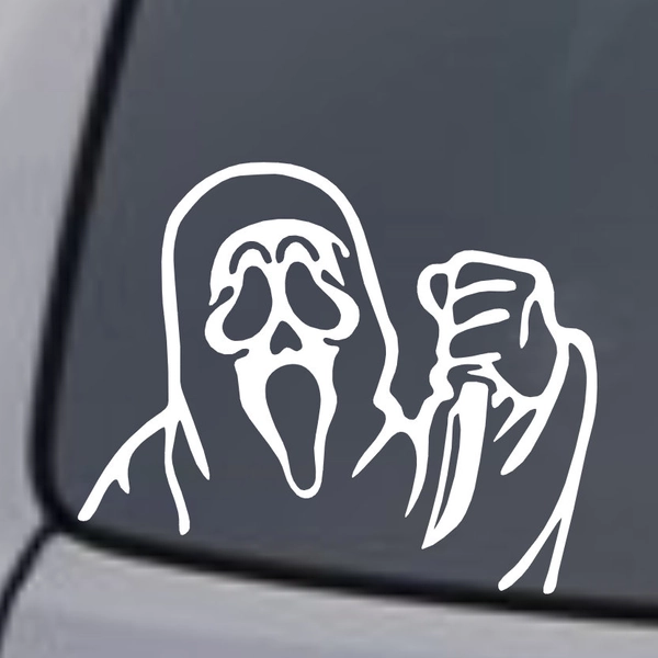 GHOST FACE with Knife - Vinyl Decal Sticker Car Truck Boat Laptop Rear Back Window Wall Bumper Funny Scary Ghostface SCREAM Movie Killer Jdm