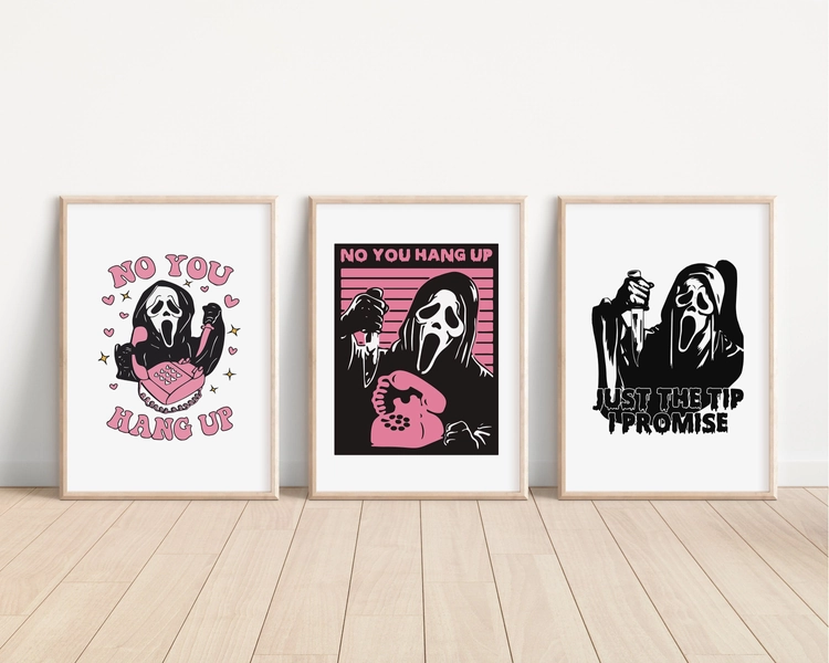 Ghost Face Prints | Scream Horror Movie Art | You Hang Up Movie Halloween Quotes Crime Icon Decor Wall Art Fan Gift Bedroom Home