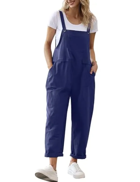 YESNO Women Long Casual Loose Bib Pants Overalls Baggy Rompers Jumpsuits with Pockets PV9