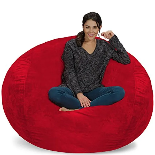Chill Sack Bean Bag Chair: Giant 5' Memory Foam Furniture Bean Bag - Big Sofa with Soft Micro Fiber Cover - Ultrafur Red