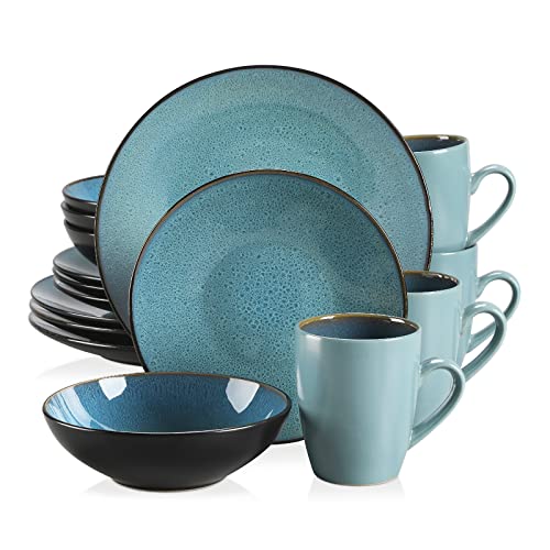 vancasso Bubble Green Dinner Set, Reactive Glaze Dinnerware Tableware, 16-Piece Dinner Service with 11in Dinner Plate, 8in Dessert Plate, 7in Bowl and 380ml Mug, Service for 4 - 16-Piece for 4 - Bubble-green