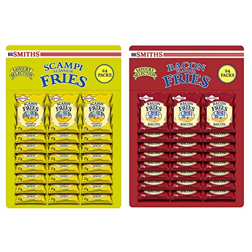 Smith's Savoury Selection Scampi & Lemon Fries 27g and Bacon Fries 24g (Case of 24) - Bacon & Scampi Fries