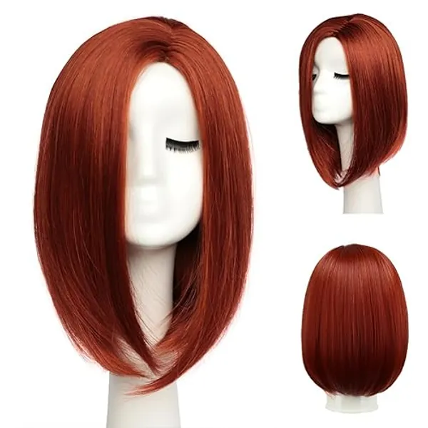 BESTUNG Kurze Bob Glatte Haare Perücken für Frauen Schulter Länge Volle Perücke Natürlicher Honig Rote farbe Mit Perücke Kappe(EINWEG) (gerade)