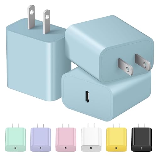USB C Charger Block iPhone Charger Block Type C Charger 3-Pack for iPhone 16/16 Plus/16 Pro/16 Pro Max/iPhone 15/15 Plus/15 Pro/15 Pro Max/iPhone 14/14 Pro Max/13/13 Mini/12 Pro Max/Samsung(Blue) - Blue - 3 Pack