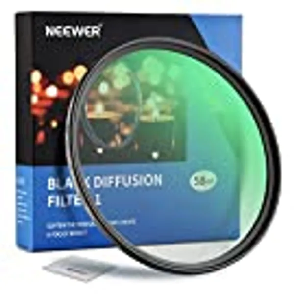 NEEWER 58mm Black Diffusion 1 Filter Mist Dreamy Cinematic Effect Filter Ultra Slim Water Repellent Scratch Resistant HD Optical Glass, 30 Layers Nano Coatings for Video/Vlog/Portrait Photography