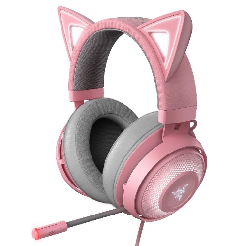 Razer Kraken Kitty RGB USB Gaming Headset: THX 7.1 Spatial Surround Sound - Chroma RGB Lighting - Retractable Active Noise Cancelling Mic - Lightweight Aluminum Frame - for Pc - Quartz Pink - Quartz Pink Kraken Kitty Edition Headset