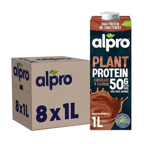 Alpro Chocolate Soya High Protein Plant-Based Long Life Drink, Vegan & Dairy Free, 1 Litre (Pack of 8) - single