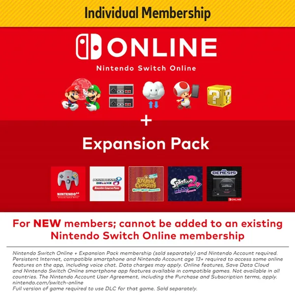 Nintendo Switch Online + Expansion Pack 12-month Individual Membership – [Digital Code] - Nintendo Switch Digital Code Nintendo Switch Online + Expansion Pack 12 Months