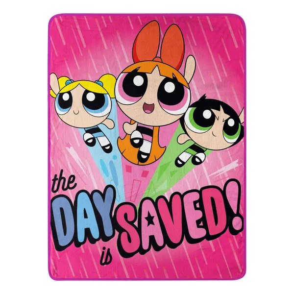 Cartoon Network Micro Raschel Throw Blanket Powerpuff Girls, Day Saved, 46" x 60" - 