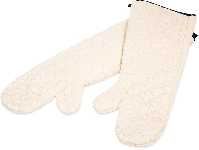 San Jamar Oven Mitt Long Oven Glove with Angled Cuff for Kitchens and Restaurants, Cotton, 24 Inches, Tan - 24 Inches