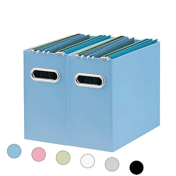 Oterri File Organizer, Small Storage Box, Cardboard File Folder Organizer, Collapsible File Box, Hanging File Organizer for Letter Size, Portable File Box with Handle, Only Box (Blue, 2 Packs)