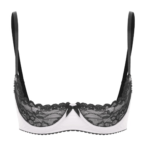 1/4 cup black and white lace push-up bra - S - Typ N vit