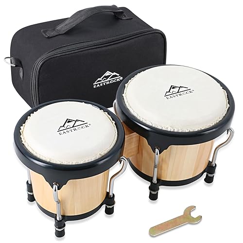 EastRock Bongo Drum 4” and 5” Set for Adults Kids Beginners Professionals Tunable Wood and Metal Drum Percussion Instruments With Tuning Wrench - 4“+5” log