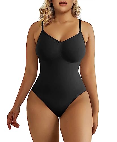 SHAPERX Bodysuit for Women Tummy Control Shapewear Seamless Sculpting Thong Body Shaper Tank Top - Small/Medium - Black Thong