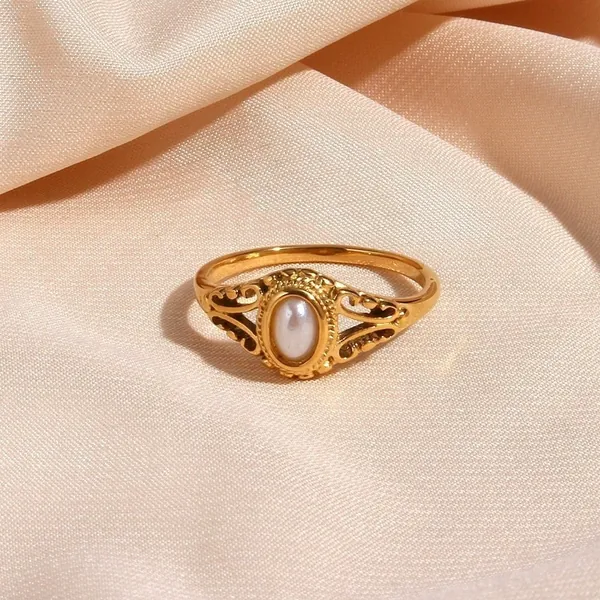 Vintage pearl ring, Tarnish free ring, Waterproof ring, Shell pearl 18K Gold filled ring, dainty pearl ring, beautiful gift for her him.
