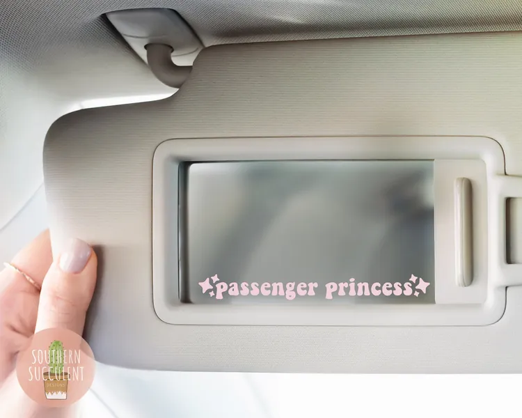 Passenger Princess Car Mirror Decal - Cute Rear View Mirror Decal - Sun Visor Mirror Decal - Girlfriend Car Sticker - Decal for Women / Men