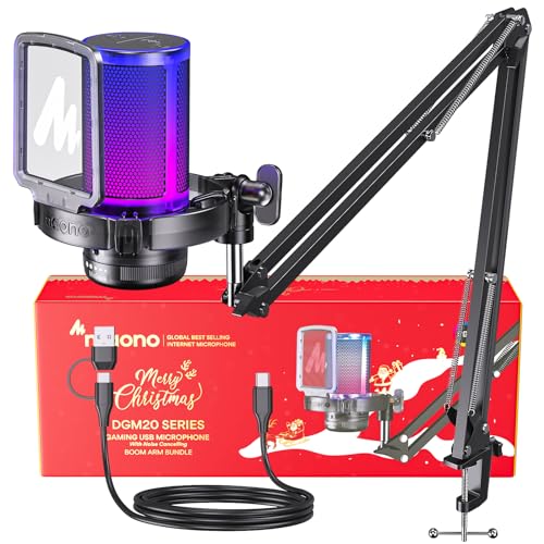 MAONO Gaming USB Microphone with Noise Cancellation, Condenser Mic with Mute, Gain, Monitoring for Streaming, Podcast, Twitch, YouTube, Discord, PC, Computer, PS5, GamerWave DGM20S - Black Crystal