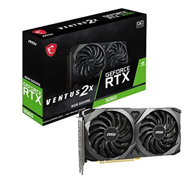 MSI Gaming GeForce RTX 3060 8GB GDRR6 Boost Clock: 1807 MHz 128-Bit HDMI/DP PCIe 4 Torx Twin Fan Ampere OC Graphics Card (RTX 3060 Ventus 2X 8G OC)
