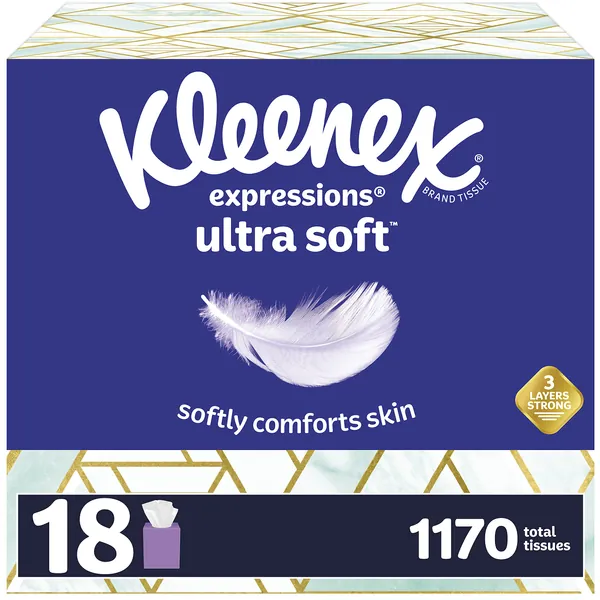 Kleenex Expressions Ultra Soft Facial Tissues, 18 Cube Boxes, 65 Tissues per Box (1,170 Total Tissues)