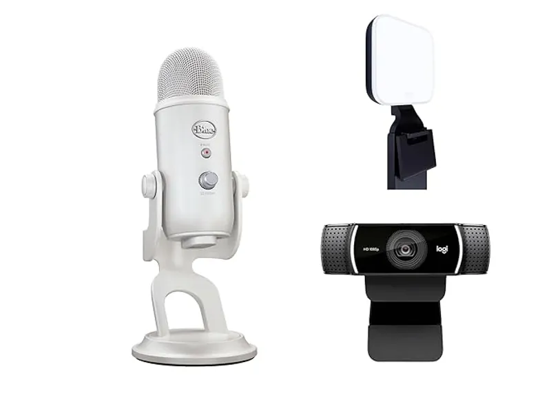 Blue Yeti Podcast Equipment Bundle - for PC, Mac, Gaming, Recording, Streaming, Podcasting, Studio, and Computer Condenser, Blue VO!CE effects, 4 Pickup Patterns, Premium LED Light - White Mist - White Mist - Gaming Microphone - Podcast Bundle